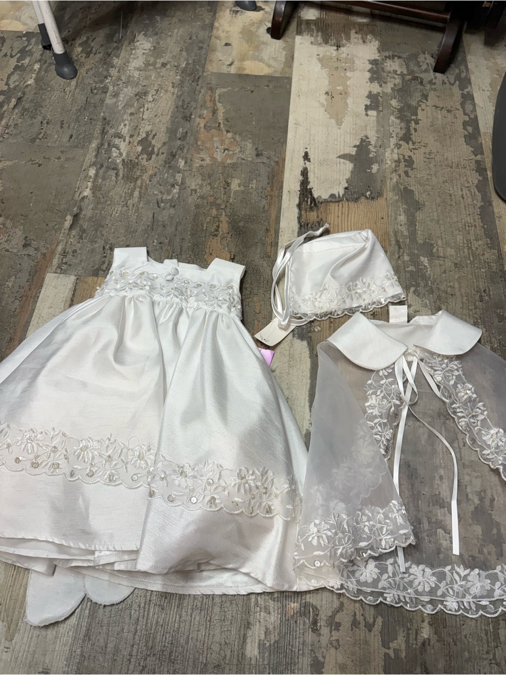 Lito NWT White Baptism Dress Set with Bonnet and Shawl